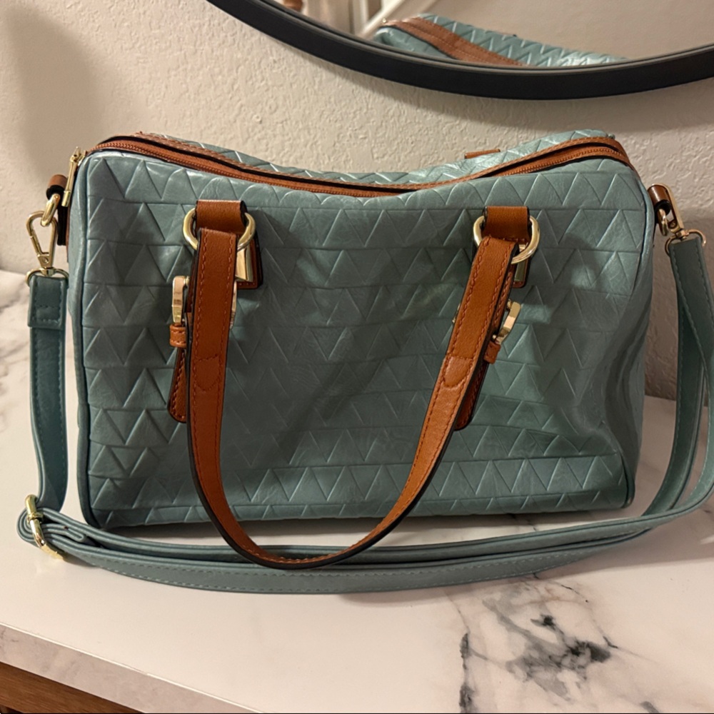 Elegant Teal and Tan Women's Handbag